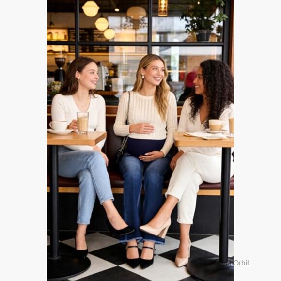 Maternity Flare Jeans Over Belly Panel Comfy Pregnancy Denim Pants - Picture 3 of 7